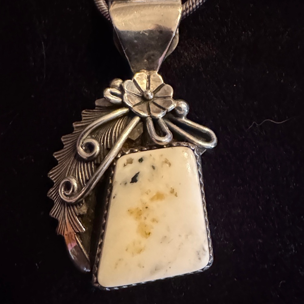 Peterson Johnson Navajo Sterling Pendant + 18” Sterling Chain – White Buffalo